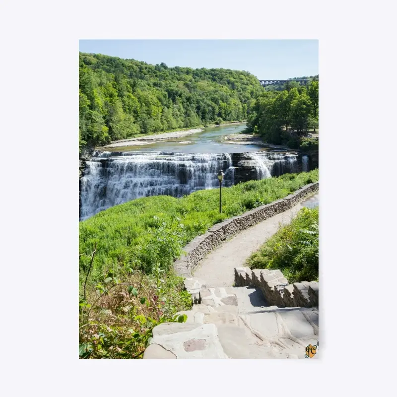 Middle Falls with Path at Letchworth